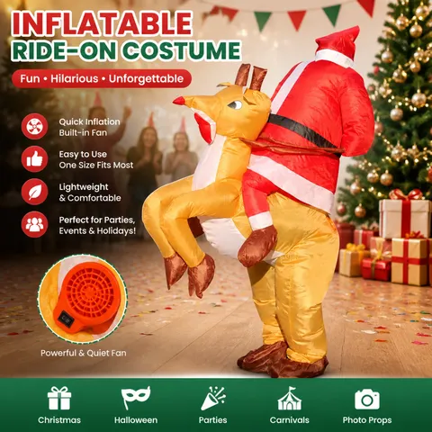 Fantasia Inflável para Adultos de Abóbora, Rena, Árvore de Natal com Ventilador para Festa de Halloween e Natal Cosplay