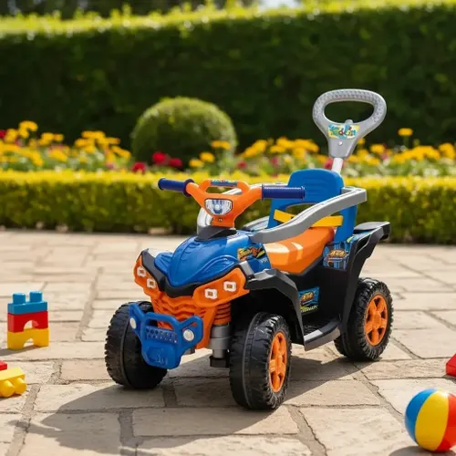 Carrinho de Passeio Wheels Quadriciclo Infantil Andador Empurrador Maral Baby Quad Laranja