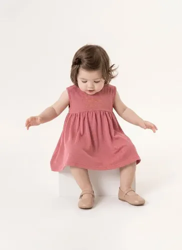 Vestido em Malha Trabalhada para Bebê Menina Rosa