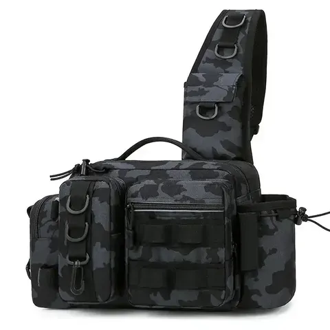 Mala de pesca de grande capacidade, multifuncional, 3 em 1, para usar ao ombro, na cintura ou como bolsa transversal, ideal para desportos ao ar livre, viagens, caça e acampamento.
