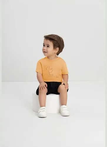 Conjunto Bebê Menino Camiseta Estampada e Bermuda (Laranja) Quimby