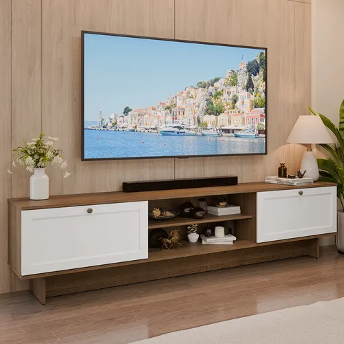 Rack para TV até 80 Polegadas 218 cm 2 Portas Rustic/Branco Vik Madesa