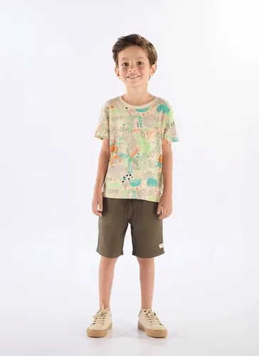 Camiseta Infantil Masculina em Algodão Flamê (Bege) Up Baby
