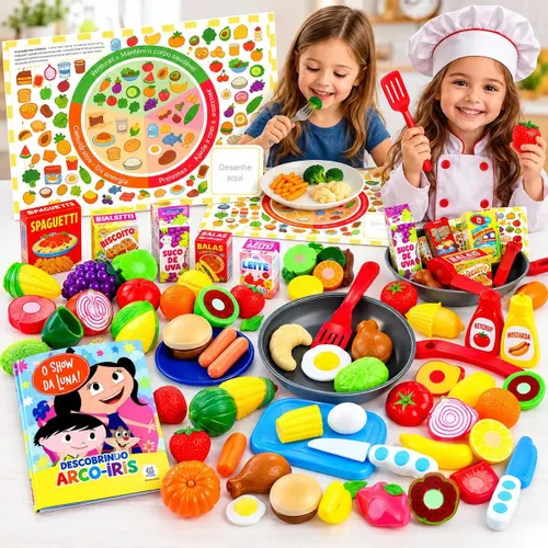 Kit Brinquedo Comidinha Infantil Frutas Velcro Frigideira 30 peças