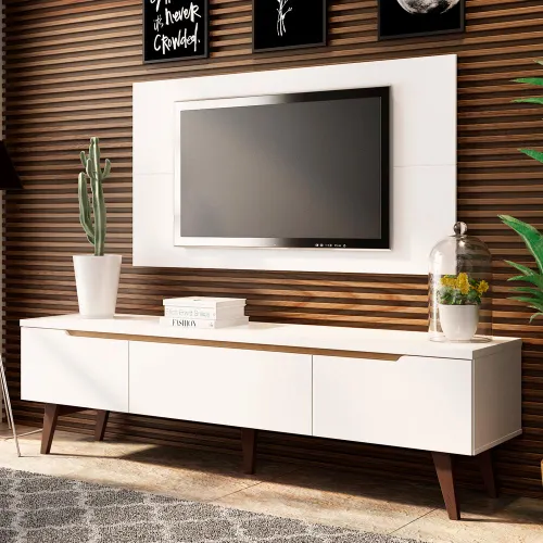 Rack Madesa Reims e Painel para TV até 55 Polegadas 2 Portas e 1 Gaveta Branco