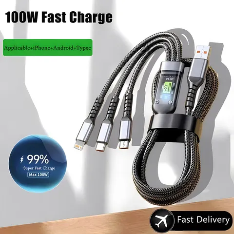 100w cabo de carregamento rápido multi carregador cabo náilon trançado múltiplo usb universal 3 em 1 adaptador de cabo de carregamento com tipo-c micro