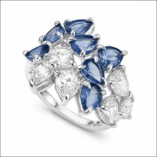 Anel Prata Cluster Gotas Tanzanita com Zircônias