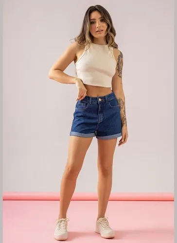 Regata Básica Cropped em Ribaninha Bege