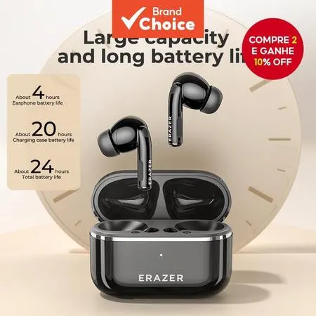  Erazer XT89Pro TWS Fones de Ouvido | Bluetooth 5.4 AI Tradução 75 Idiomas Chamada HiFi HD Redução de Ruído Cancelamento