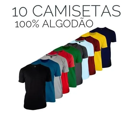 Kit com 10 Camisetas Premium Mascuina Lisa 100% Algodão