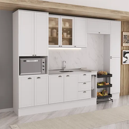 Armário de Cozinha Completa com Balcão Milla One Carraro Branco