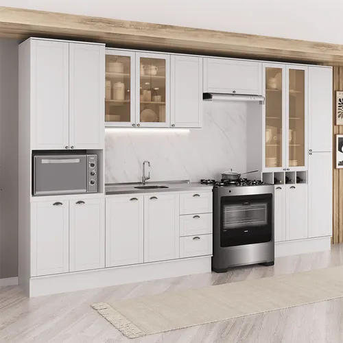 Armário de Cozinha Completa com Balcão Milla Duo Carraro Branco