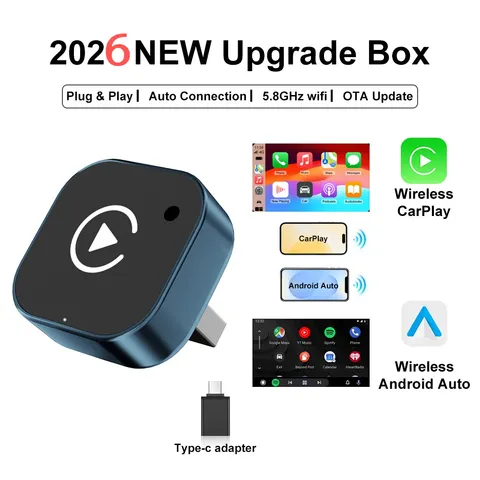 Adaptador CarPlay sem Fio 2026 2-em-1: Dongle de com Fio para sem Fio para Celulares Apple e Android - Plug and Play, Acessório Universal para Carro