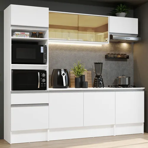Armário de Cozinha Completa 240cm Branco Diamante Madesa