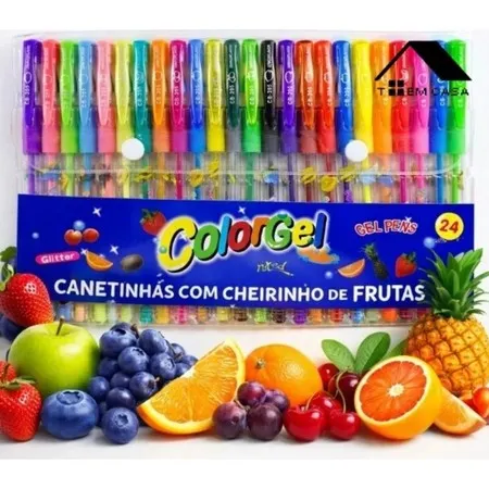 Caneta Gel Colorgel Canetinhas Coloridas Perfumadas Glitter Kit 24 Cores