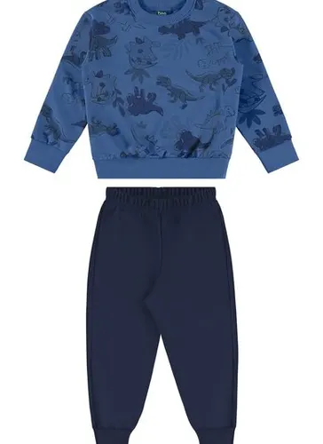 Conjunto Infantil com Blusão Dinos e Calça em Moletom (Azul) Bee Loop