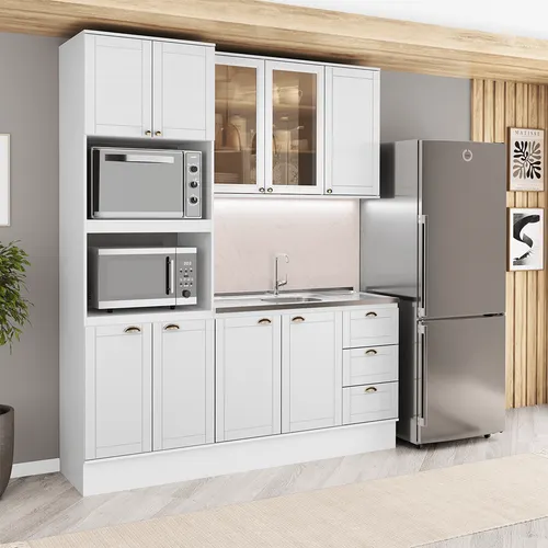 Armário de Cozinha Completa com Balcão Milla Trend Carraro Branco