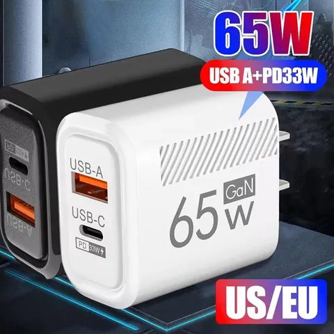 65w gan carregamento rápido usb tipo c carregador eua ue plug pd 3.0 carga rápida carregador de parede viagem para adaptador telefone para iphone samsung