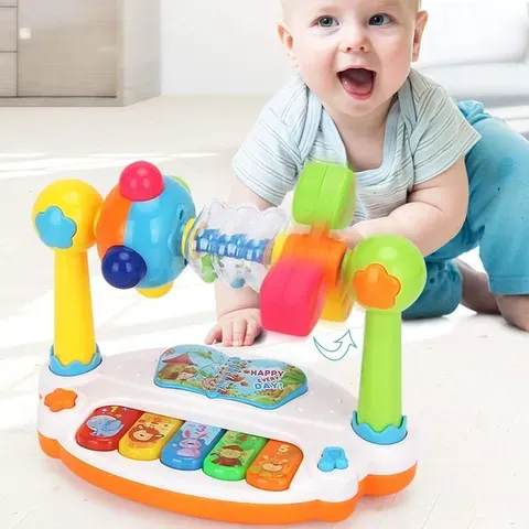 Brinquedos de piano para bebês, teclado musical giratório para crianças, som leve, brinquedo musical para crianças, brinquedo musical educacional precoce, presente, cor aleatória