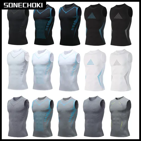 Camiseta de Compressão Masculina sem Mangas para Academia, Roupa Esportiva Dry Fit com Estampa, Colete de Musculação para Treino, Regata Masculina para Fitness