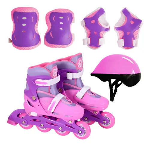 Patins em Linha Infantil Ajustável DM Toys Radical com Acessórios, Rosa G (38-41)