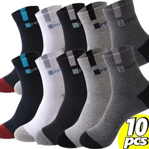 Meia de algodão para homens esporte respirável macio carta moda tênis alta elástica tubo médio meia toalha sox verão correndo