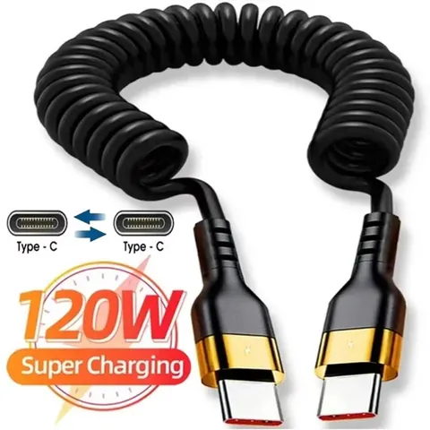 Pd 120w tipo c para tipo c cabo 5a carga rápida usb c primavera cabo carregador de carro para iphone 15 série xiaomi 12 samsung s23 macbook