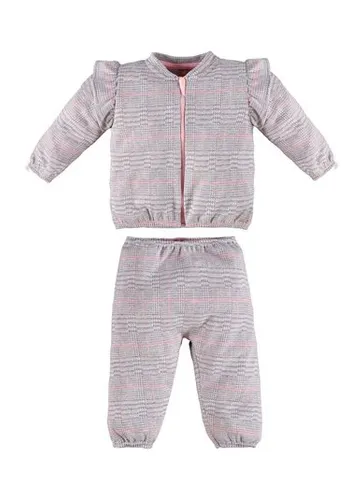 Conjunto com Jaqueta e Calça em Malha Xadrez Jacquard Cinza