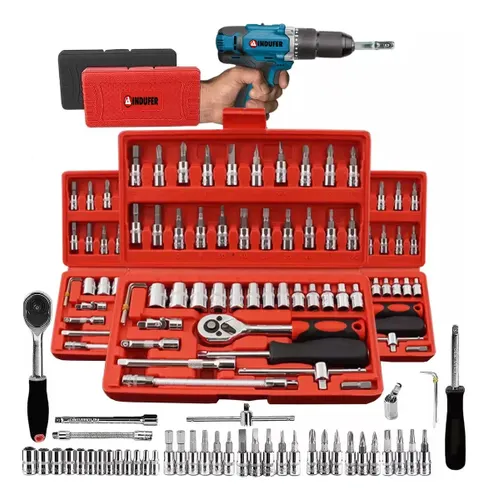 Kit Chave Catraca 46 Peças Indufer em Cromo Vanádio, para Manutenção