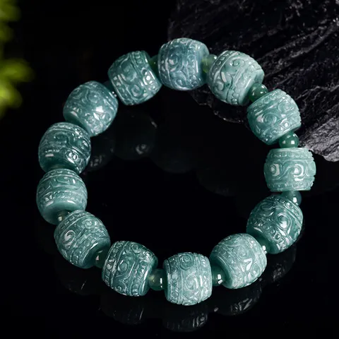 Pulseira de Contas de Jadeíta Birmanesa Natural Esculpida, Joia da Moda, Amuleto de Pedra Preciosa de Jade Real Esculpido, Talismãs, Bracelete, Presentes para Mulheres