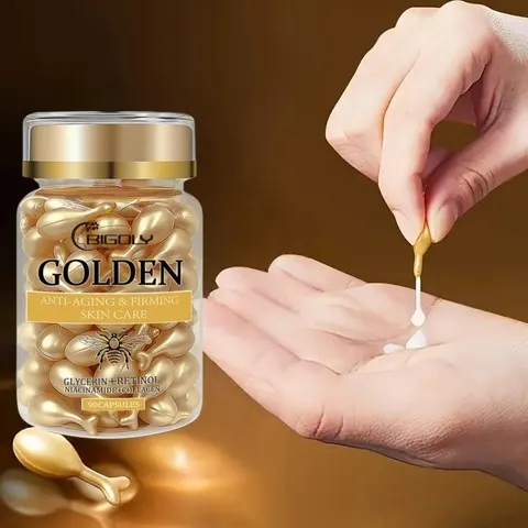Cápsulas de Essência para Cuidados com a Pele Golden, Glicerina, Retinol, Colágeno, Cuidados Firmadores para a Pele, Não Pegajoso