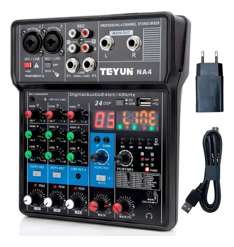 Mesa de Som Interface Bluetooth 4canais Teyun 24 Efeitos Voz