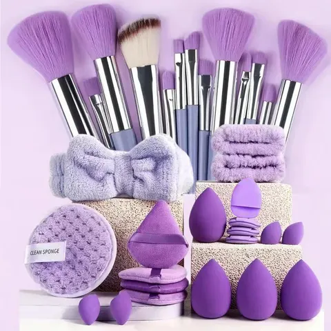 Conjunto de maquiagem com 33 peças, incluindo esponjas de beleza grandes e pequenas para aplicação de maquiagem impecável e remoção de maquiagem, conjunto completo.