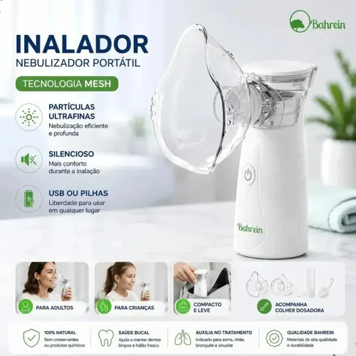 Inalador Nebulizador Portátil Bahrein Usb Pilha Silencioso Aparelho Inalação Compacto Mesh Bivolt Nebulizador com Rede Vibratoria Aparelho para Inalacao Inalador Silencioso Aparelho Inalador Branco
