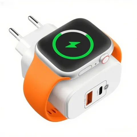Carregador sem Fio 3 em 1 Compatível com Apple Watch e iPhone, Carregador PD20W com 2 Portas USB-C e USB-A Carregador Rápido