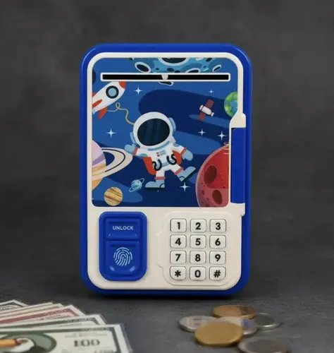 Cofre Infantil Eletrônico com Senha Digital para Notas e Moedas Brinquedo Educativo Educação Financeira Cofrinho Automático