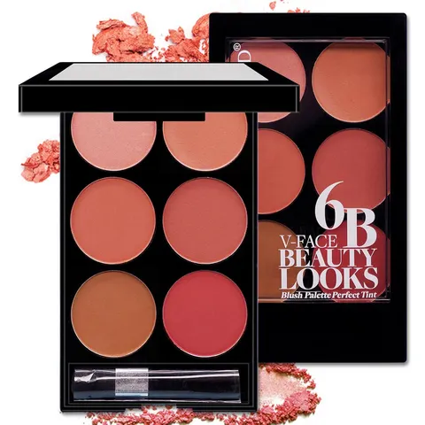 Paleta de Maquiagem 6 em 1 para Blush e Contorno, Paleta de Pó Perolado e Matte