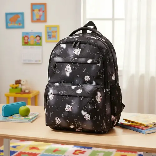 Mochila Infantil Bolsa Menina Escolar Princesa Cor Preto Desenho do Tecido Liso