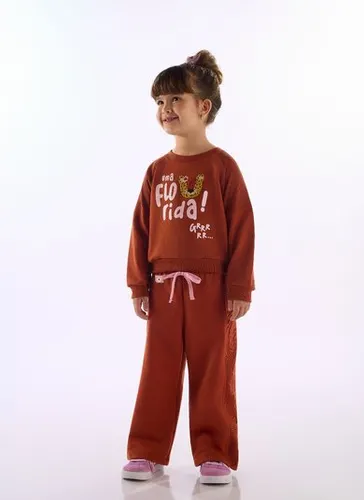 Conjunto Onça Florida Infantil com Blusão e Calça Marrom Três e Já