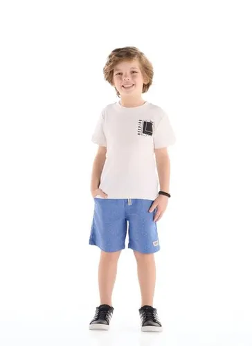 Bermuda Infantil em Tecido Sarjado Azul