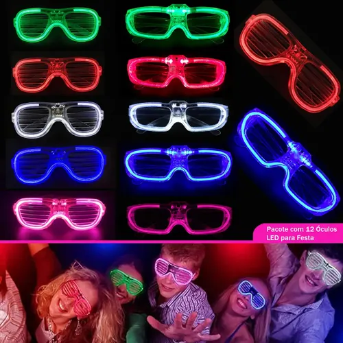 12 Óculos LED Neon Pisca Festas Balada Formatura Aniversario 3 Modos de Piscar Kit Óculos Colorido Festas Festa Casamento Óculos LED Festas Kit Neon Óculos 12PCS Modos de Brilho Ideal