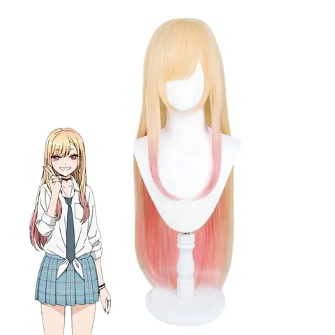 Longo loiro corante rosa cosplay meu vestido querido marin kitagawa peruca fantasia de halloween perucas para mulheres