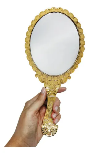 Espelho de Mão Oxum Pop Zenn 25cm Oval Dourado Maquiagem Clássico