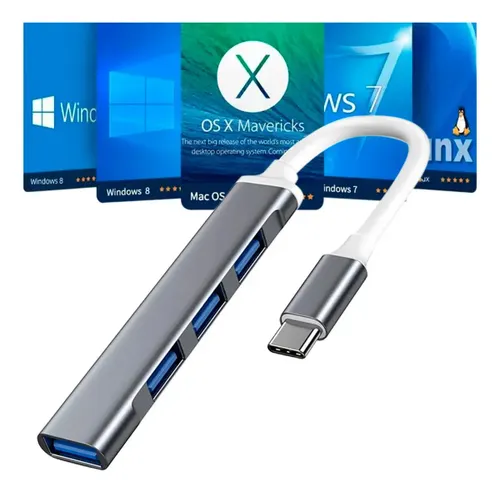 Hub USB Tipo C Strimtech 4 Portas USB 3.0 5 Gbps Cinza para Macbook e Android