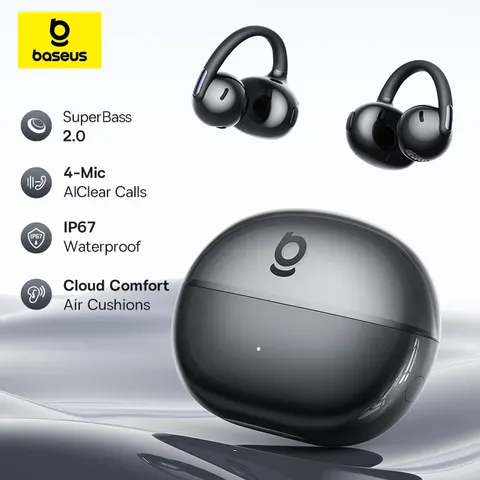 Fones de Ouvido sem Fio Baseus Bowie MC2 AIR Clip-on TWS, Fones de Ouvido Bluetooth 6.0, Fones de Ouvido Esportivos com 4 Microfones ENC