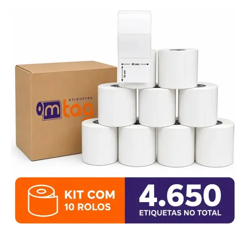 10 Rolos Etiqueta 60x40 Térmica Elgin L42 L42pro Balança Branco Liso