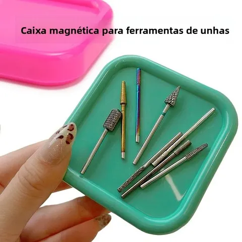 Bandeja organizadora magnética portátil para arte em unhas, recipiente de armazenamento com design de olhos de gato para cabeças de moagem de unhas, suporte de ferramenta