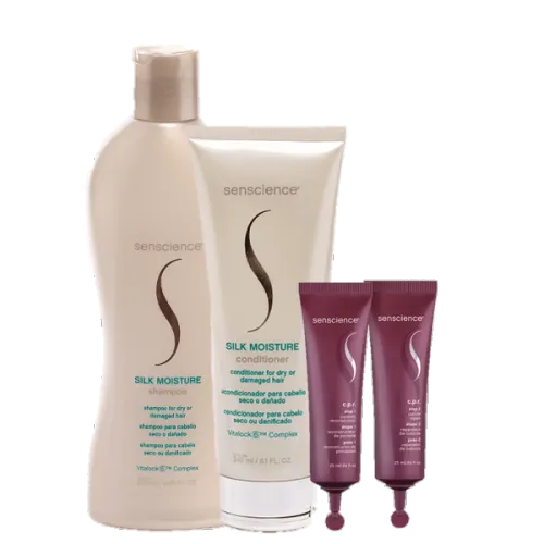 Kit Senscience Silk Moisture Home Care e CPR Tratamento Reconstrutor 280ml 240ml 2x25ml