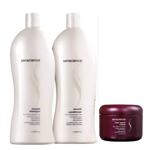 Kit Senscience Smooth Shampoo e Condicionador 1L e Máscara Inner Restore Intensif 150ml