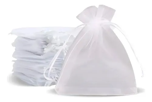 Kit 100 Un Saco Organza Saquinho 7x9 Branco Lembrancinha Branco Liso